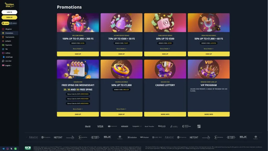 Бонуси Golden Star Casino